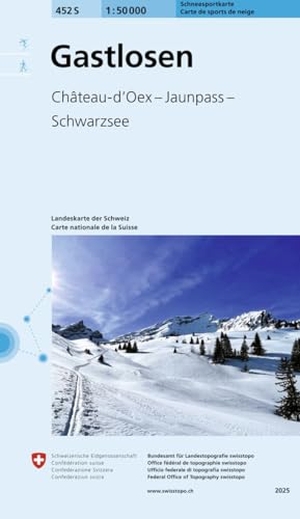 Bundesamt für Landestopografie swisstopo (Hrsg.). 452S Gastlosen Schneesportkarte - Château-d'Oex - Jaunpass - Schwarzsee. Bundesamt für Landestopog, 2025.