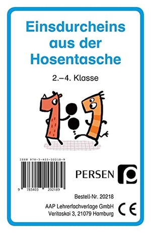 Kirschbaum, Klara / Luise Welfenstein. Einsdurcheins aus der Hosentasche - 2. bis 4. Klasse. Persen Verlag i.d. AAP, 2017.