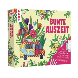 Frechverlag (Hrsg.). Bunte Auszeit - Die wunderbare Kreativbox. Ausmalset mit Markern - 15 Alkoholmarker, Ausmalbuch (32 S.), 10 Ausmal-Postkarten, 2 Stickerbögen, Colorless Blender, Swatch-Cards. frechverlag GmbH, 2026.