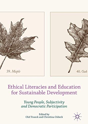 Osbeck, Christina / Olof Franck (Hrsg.). Ethical Literacies and Education for Sustainable Development - Young People, Subjectivity and Democratic Participation. Springer International Publishing, 2017.