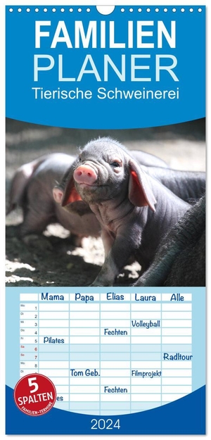 Mielewczyk, Barbara. Familienplaner 2024 - Tierische Schweinerei mit 5 Spalten (Wandkalender, 21 x 45 cm) CALVENDO - Schweine findet man als Haustiere - aber auch als Wildtiere.. Calvendo, 2023.