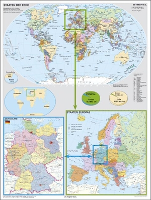 Deutschland und Europa in der Welt politisch. Wandkarte Großformat ohne Metallstäbe. Stiefel Eurocart GmbH, 2004.