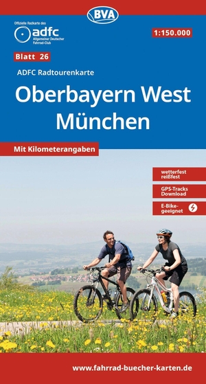 BVA ADFC Radtourenkarte Oberbayern West München 1:150.000 - reiß- und wetterfest, E-Bike geeignet, GPS-Tracks Download, mit Kilometer-Angaben. Kompass Karten GmbH, 2026.