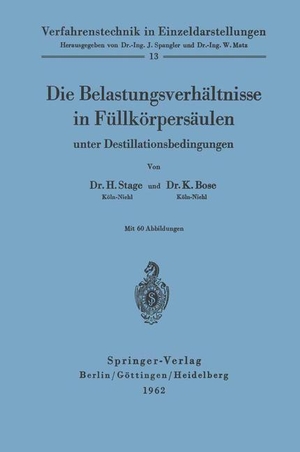 Bose, Kalyanmoy / Hermann Stage. Die Belastungsverhältnisse in Füllkörpersäulen unter Destillationsbedingungen. Springer Berlin Heidelberg, 1962.
