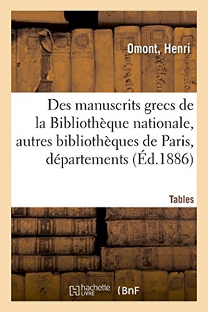 Omont, Henri. Inventaire sommaire des manuscrits grecs de la Bibliothèque nationale - et des autres bibliothèques de Paris et des départements. Tables. Hachette Livre, 2018.