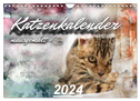 Katzenkalender mausgemalt (Wandkalender 2024 DIN A4 quer), CALVENDO Monatskalender