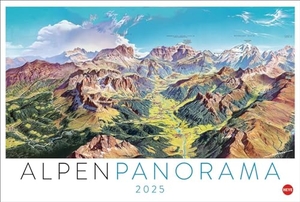 Alpenpanorama Edition 2025 - Die Kunst der Panoramakarten - Panoramakarten von den 1940er-Jahren bis heute zeigen die Berge in diesem Wandkalender von ihrer schönsten Seite. Toller Naturkalender für jeden Bergfex.. Heye, 2024.