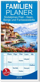 Familienplaner 2024 - Südalpines Flair - Seen, Berge und Fantasiestädte mit 5 Spalten (Wandkalender, 21 x 45 cm) CALVENDO
