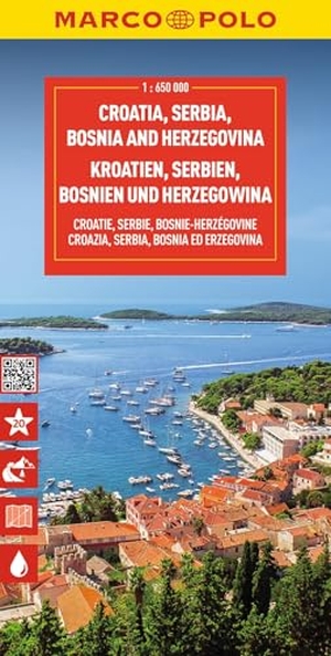 MARCO POLO Reisekarte Kroatien, Serbien, Bosnien und Herzegowina 1:650.000 - Slowenien, Kosovo, Montenegro - Straßenkarte und Autokarte mit sehenswerten Strecken, Highlights und digitaler Erweiterung. Mairdumont, 2024.