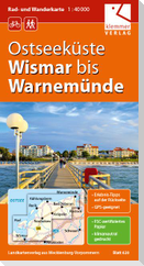 Rad- und Wanderkarte Ostseeküste Wismar bis Warnemünde 1 : 40 000