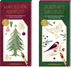 Kreativ-Adventskalender - Wunderschöne Adventszeit / Zauberhafte Winterwelt - 24 Geschenkanhänger zum Ausmalen - Mit Pinsel und Farben. Coppenrath, 2025.