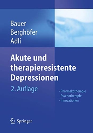 Bauer, Michael / Mazda Adli et al (Hrsg.). Akute und therapieresistente Depressionen - Pharmakotherapie - Psychotherapie - Innovationen. Springer Berlin Heidelberg, 2005.