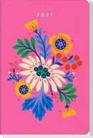 Taschenkalender A6 2027: Blütenmotiv, bestickt, pink