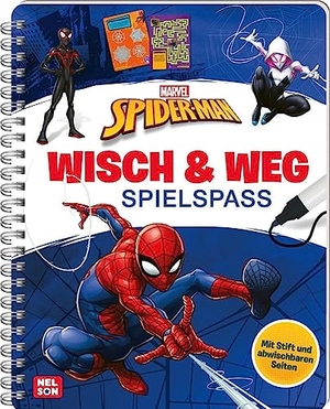 Marvel: Spider-Man Wisch & Weg - Spielspaß - Mit abwischbaren Seiten und Stift  | Labyrinth-Rätsel, Suchbilder und Malaufgaben für Kinder ab 4 Jahren. Nelson Verlag, 2023.