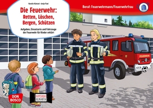 Küntzel, Karolin. Die Feuerwehr: Retten, Löschen, Bergen, Schützen. Kamishibai Bildkartenset - Aufgaben, Einsatzorte und Fahrzeuge der Feuerwehr für Kinder erklärt. Beruf: Feuerwehrmann/Feuerwehrfrau. Don Bosco Medien GmbH, 2026.