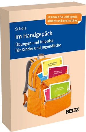 Scholz, Falk Peter. Im Handgepäck: Übungen und Impulse für Kinder und Jugendliche - 80 Karten für Leichtigkeit, Klarheit und innere Stärke. Mit 32-seitigem Booklet. Kartenformat 9,8 x 14,3 cm in stabiler Box. Beltz Verlagsgruppe, 2026.