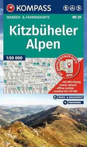 KOMPASS Wanderkarte 29 Kitzbüheler Alpen 1:50.000 - Wander- und Fahrradkarte in einem - inklusive Offline-Verwendung in der KOMPASS-App. Wander-& Radwege. Panorama. Skitouren. Langlaufen. Reiten.. Kompass Karten GmbH, 2025.