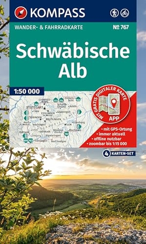 KOMPASS Wanderkarten-Set 767 Schwäbische Alb (4 Karten) 1:50.000 - Wander- und Fahrradkarte in einem - inklusive Offline-Verwendung in der KOMPASS-App. Wander-& Radwege.. Kompass Karten GmbH, 2025.
