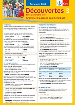 Bachhausen, Ursula. Découvertes Série jaune und bleue 3. Grammatik - Grammatik passend zum Schulbuch. Klett Lerntraining, 2014.