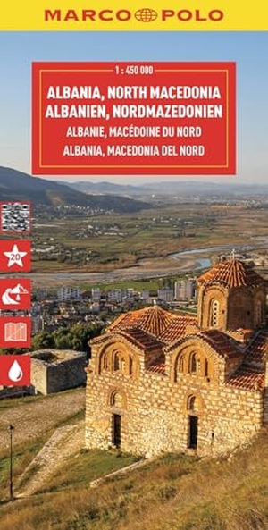 MARCO POLO Reisekarte Albanien, Nordmazedonien 1:450.000 - Kosovo - Straßenkarte und Autokarte mit sehenswerten Strecken, Highlights und digitaler Erweiterung. Mairdumont, 2026.