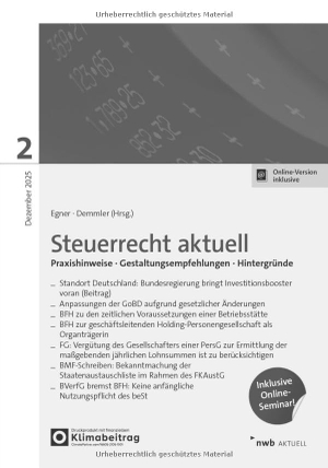 Hagenkamp, Sebastian / Heuer, Carolin et al. NWB Steuerrecht aktuell 2/2025 - Praxishinweise · Gestaltungsempfehlungen · Hintergründe. NWB Verlag, 2025.