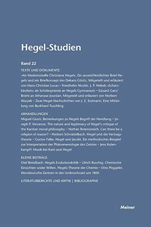 Nicolin, Friedhelm / Otto Pöggeler (Hrsg.). Hegel-Studien / Hegel-Studien Band 22 (1987). Felix Meiner Verlag, 1987.