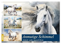 Anmutige Schimmel. Ästhetik weißer Aquarell-Pferde (Wandkalender 2024 DIN A3 quer), CALVENDO Monatskalender