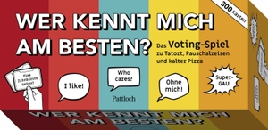 Pattloch Verlag (Hrsg.). Wer kennt mich am besten? - Das Voting-Spiel zu Tatort, Pauschalreisen und kalter Pizza | Lustiges Partyspiel mit Freunden und Familie | Für 2-10 Personen | ab 16 Jahren. Pattloch Geschenkbuch, 2024.