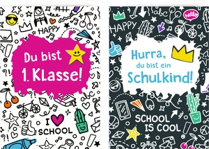 Grußkarte mit Wegbegleiter-Pin - Du bist 1. Klasse / Hurra, du bist ein Schulkind!. Coppenrath, 2025.