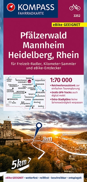 KOMPASS-Karten GmbH (Hrsg.). KOMPASS Fahrradkarte 3352 Pfälzerwald, Mannheim, Heidelberg, Rhein 1:70.000 - reiß- und wetterfest mit Extra Stadtplänen. Kompass Karten GmbH, 2020.