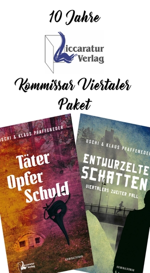 Pfaffeneder, Klaus (Hrsg.). 2 Viertaler-Krimis im Jubiläumspaket. 2 Bände - 10 Jahre Liccaratur-Verlag. Liccaratur-Verlag, 2023.