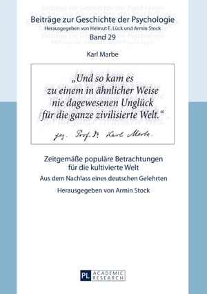 Stock, Armin (Hrsg.). Karl Marbe: Zeitgemäße pop