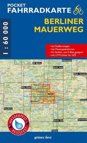 Pocket-Fahrradkarte Berliner Mauerweg 1:60 000 - (wasser- und reißfest). Verlag grünes Herz, 2021.