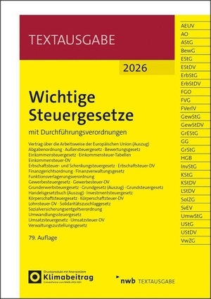 Wichtige Steuergesetze - mit Durchführungsverordnungen. NWB Verlag, 2026.