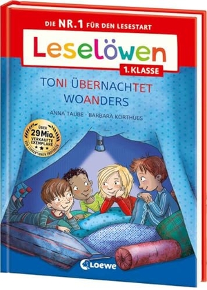 Taube, Anna. Leselöwen 1. Klasse - Toni übernachtet woanders (Großbuchstabenausgabe) - Die Nr. 1 für den Lesestart - Mit Leselernschrift ABeZeh - Erstlesebuch für Kinder ab 6 Jahren. Loewe Verlag GmbH, 2025.