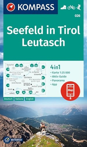 KOMPASS Wanderkarte 026 Seefeld in Tirol, Leutasch 1:25.000 - 4in1 Wanderkarte, mit Aktiv Guide und Detailkarten inklusive Karte zur offline Verwendung in der KOMPASS-App. Fahrradfahren. Skitouren.. Kompass Karten GmbH, 2023.