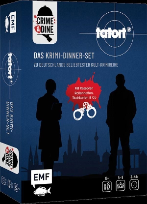 Paperdice Holding GmbH. Crime & Dine - Tatort - Das Krimi-Dinner-Set zu Deutschlands beliebtester Kult-Krimireihe - Für 5-8 Personen | Mit Einladungen, Rollenheften, Lageplan, Rezepten uvm.. Edition Michael Fischer, 2026.
