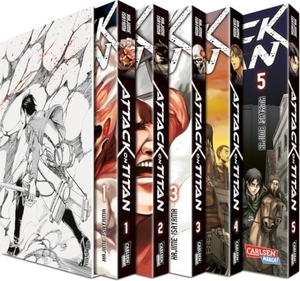 Isayama, Hajime. Attack on Titan, Bände 1-5 im Sammelschuber mit Extra - Atemberaubende Fantasy-Action im Kampf gegen grauenhafte Titanen. Carlsen Verlag GmbH, 2014.