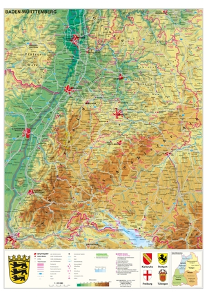 Stiefel, Heinrich. Baden-Württemberg physisch 1:315 000 - Papierposter. Stiefel Eurocart GmbH, 2022.