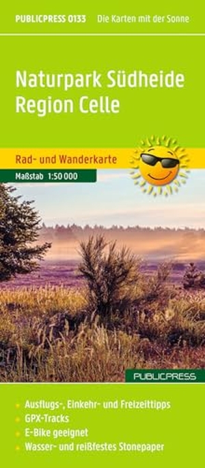 Publicpress Rad- und Wanderkarte Naturpark Südheide, Region Celle 1:50.000 - Rad- und Wanderkarte mit Ausflugszielen, Einkehr- & Freizeittipps, wetterfest, reissfest, abwischbar, GPS-genau. 1:50000. Kompass Karten GmbH, 2026.
