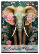 Farbenfrohe Elefanten (Wandkalender 2025 DIN A2 hoch), CALVENDO Monatskalender