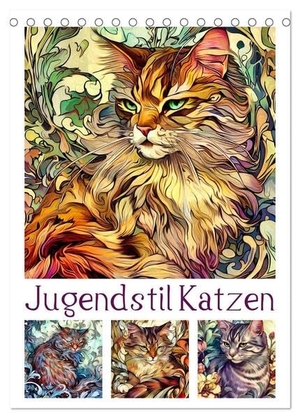 Löwer, Sabine. Jugendstil Katzen (Tischkalender 2024 DIN A5 hoch), CALVENDO Monatskalender - KI-generierte Bilder im Jugendstil. Calvendo, 2023.