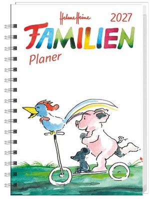 Helme Heine: Familienplaner-Buch A6 2027 - Familienkalender mit 4 Spalten. Liebevoll illustrierter Buch-Kalender mit Einstecktasche und Schulferien. Terminplaner mit 160 Seiten.. Heye, 2026.
