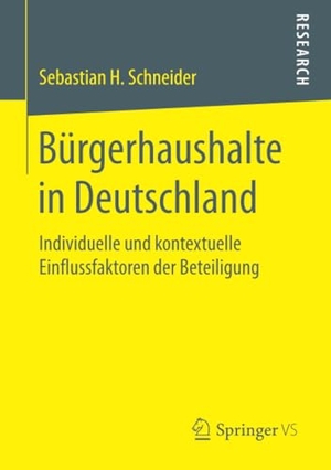 Schneider, Sebastian H.. Bürgerhaushalte in Deutschland - Individuelle und kontextuelle Einflussfaktoren der Beteiligung. Springer Fachmedien Wiesbaden, 2017.