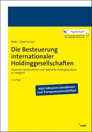 Bader, Axel D. / Florian Oppel (Hrsg.). Die Besteuerung internationaler Holdinggesellschaften - Deutscher Rechtsrahmen und weltweite Holdingstandorte im Vergleich. NWB Verlag, 2021.