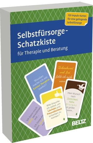 Scholz, Falk Peter. Selbstfürsorge-Schatzkiste für Therapie und Beratung - 120 Karten mit 20-seitigem Booklet in stabiler Box, Kartenformat 5,9 x 9,2 cm. Beltz Verlagsgruppe, 2026.
