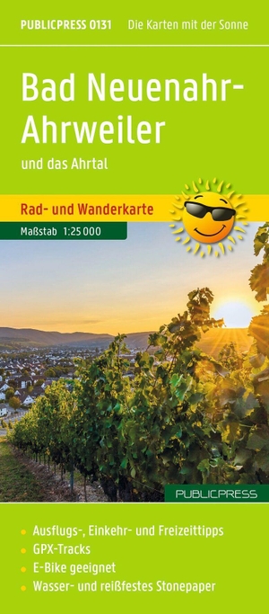 Publicpress Rad- und Wanderkarte Bad Neuenahr-Ahrweiler und das Ahrtal 1:25.000 - Rad- und Wanderkarte mit Ausflugszielen, Einkehr- & Freizeittipps und Rotweinwanderweg, wetterfest, reissfest, abwischbar, GPS-genau. 1:25000. Kompass Karten GmbH, 2026.