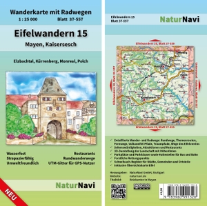 Eifelwandern 15 - Mayen, Kaisersesch 1 : 25 000 - Wanderkarte mit Radwegen, Blatt 37-557, 1 : 25 000, Elzbachtal, Kürrenberg, Monreal, Polch. Natur Navi GmbH, 2021.