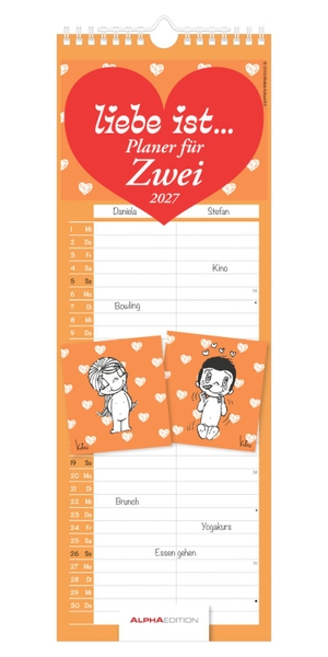 Neumann Verlage GmbH & Co KG (Hrsg.). Liebe ist... Planer für Zwei 2027 - Partnerkalender 15x42 cm mit 2 Spalten, süßen Illustrationen & Schulferien (DE/CH/AT) - ideal für Paare & gemeinsame Alltagsplanung. Neumann Verlage GmbH & Co, 2026.