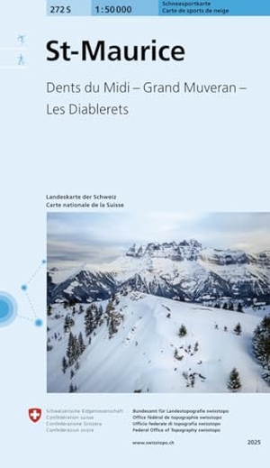 Bundesamt für Landestopografie swisstopo (Hrsg.). 272S St-Maurice Schneesportkarte - Dents du Midi - Grand Muveran - Les Diablerets. Bundesamt für Landestopog, 2025.
